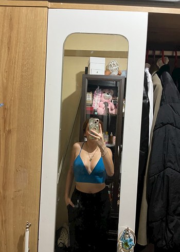 Mavi Halter Yaka Bağlamalı Büstiyer