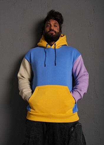Unisex Renkli Kapüşonlu Sweatshirt 3İplik 