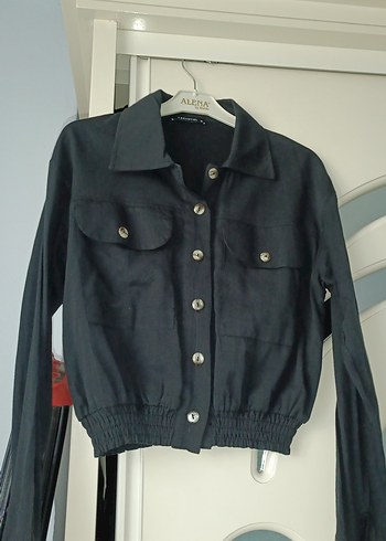 Düğmeli Siyah Denim Kadın Gömlek