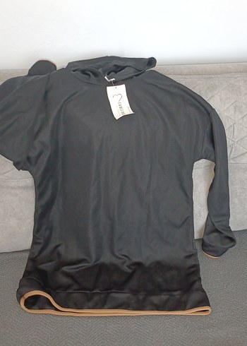 Siyah Sweatshirt, Uzun Kollu, Rahat Kesim