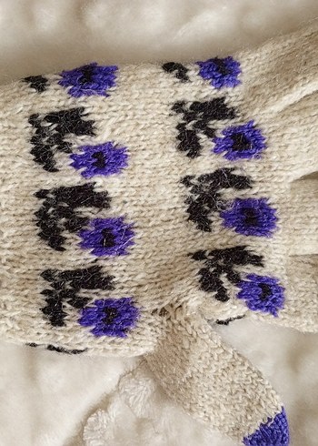 Bohem Mor Çiçek Desenli Örgü Eldiven - Görsel 3