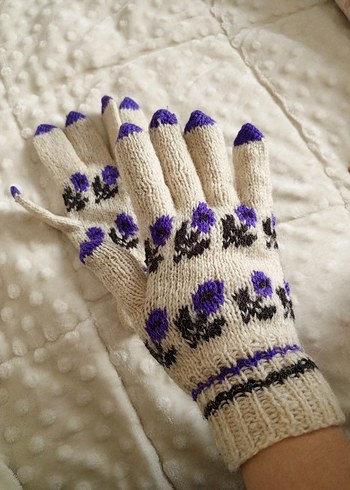 Bohem Mor Çiçek Desenli Örgü Eldiven - Görsel 2