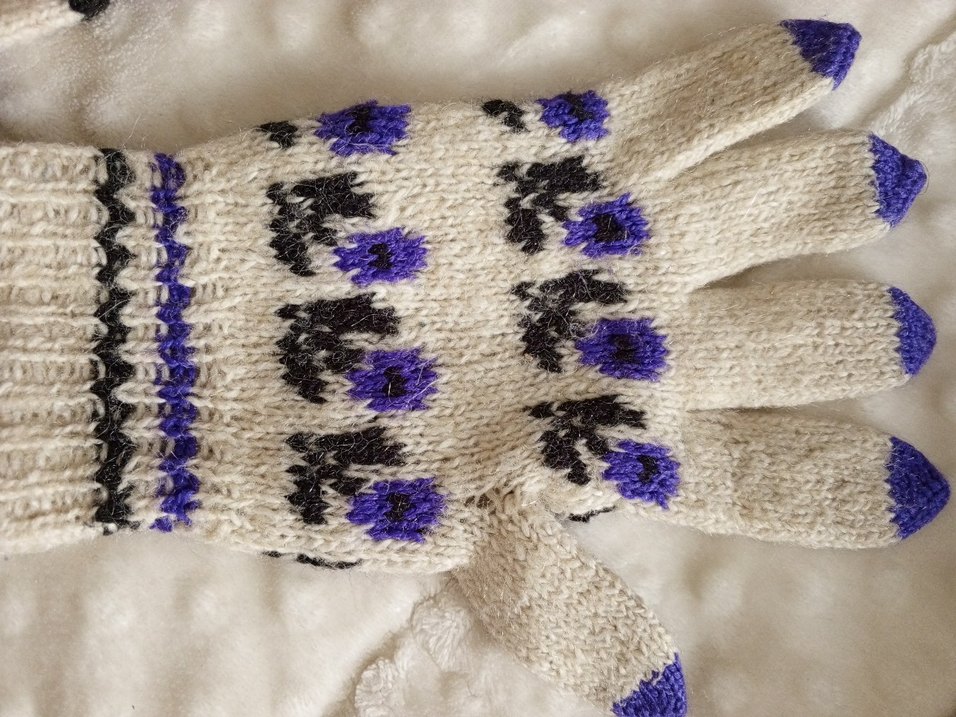 Bohem Mor Çiçek Desenli Örgü Eldiven - Görsel 3