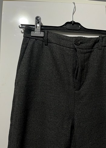 Zata Düğmeli Gri Kumaş Kadın Pantolon