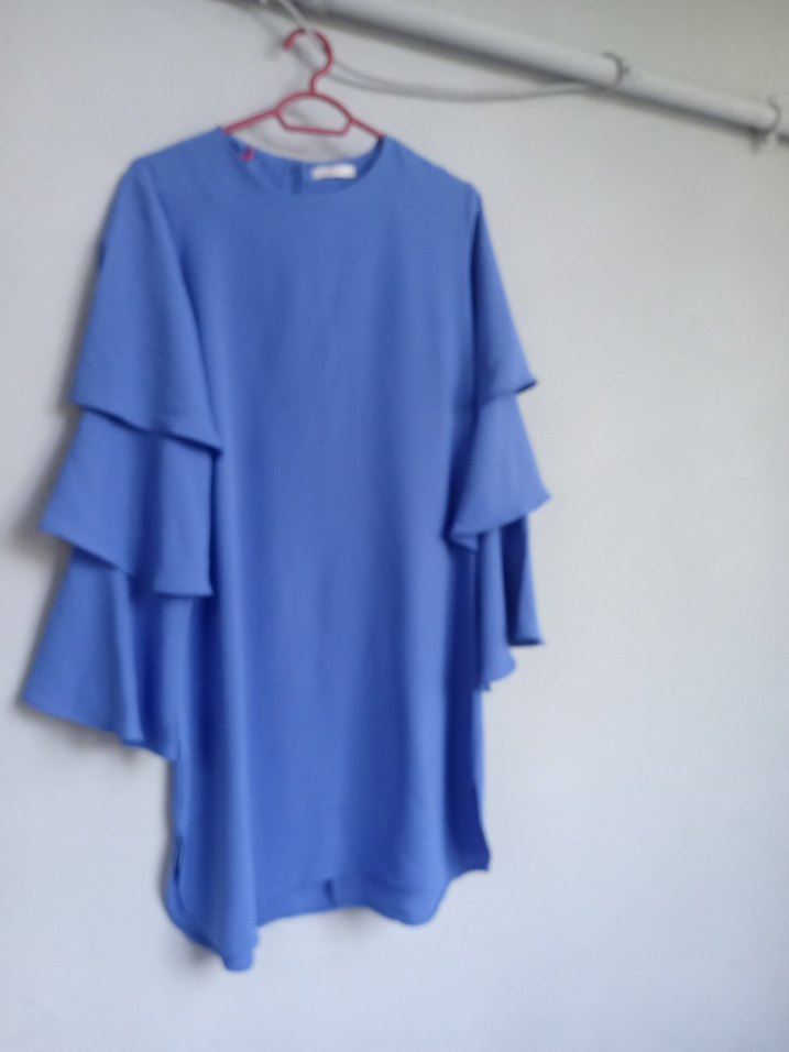Mavi Uzun Kollu Fırfırlı  Tunik - Görsel 2