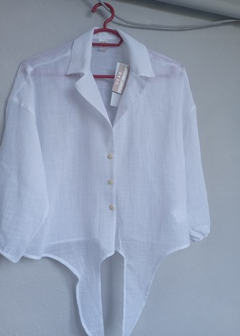 Kadın Beyaz Pamuklu Kısa Kollu Gömlek bedenleri mevcut - Görsel 5