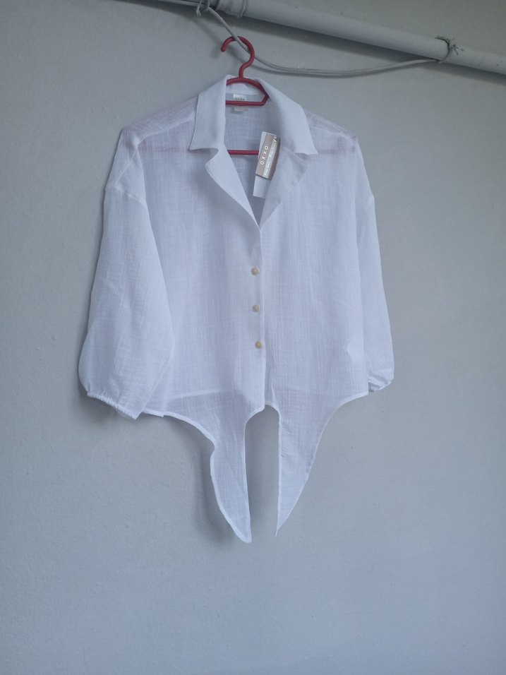 Kadın Beyaz Pamuklu Kısa Kollu Gömlek bedenleri mevcut - Görsel 3