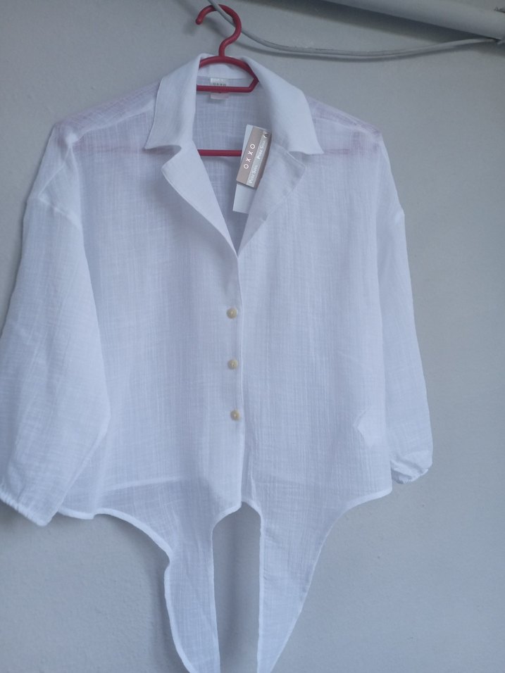 Kadın Beyaz Pamuklu Kısa Kollu Gömlek bedenleri mevcut - Görsel 5