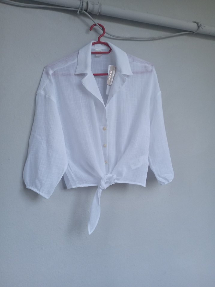 Kadın Beyaz Pamuklu Kısa Kollu Gömlek bedenleri mevcut - Görsel 4