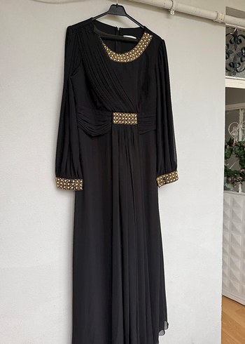 Uzun Siyah Tesettür Abiye Elbise  iki kol arası 55 cm - Görsel 3