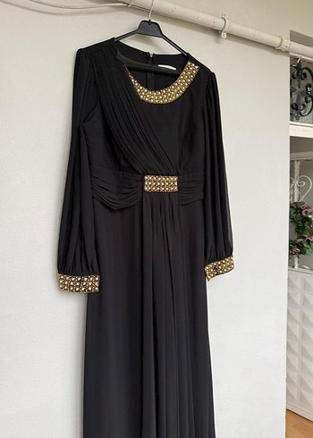 Uzun Siyah Tesettür Abiye Elbise  iki kol arası 55 cm - Görsel 2