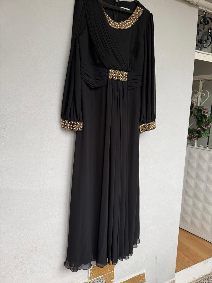 Uzun Siyah Tesettür Abiye Elbise  iki kol arası 55 cm - Görsel 5