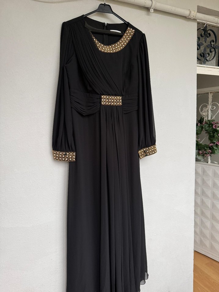 Uzun Siyah Tesettür Abiye Elbise  iki kol arası 55 cm - Görsel 3