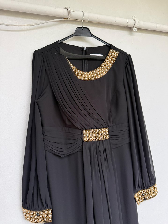 Uzun Siyah Tesettür Abiye Elbise  iki kol arası 55 cm - Görsel 4