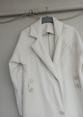 Düğmeli Beyaz Midi Kadın Kaban kaşe astarsız - Görsel 6
