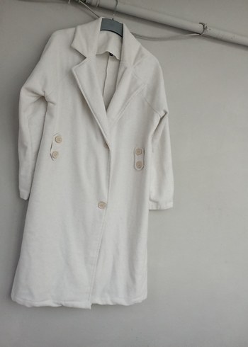 Düğmeli Beyaz Midi Kadın Kaban kaşe astarsız - Görsel 5