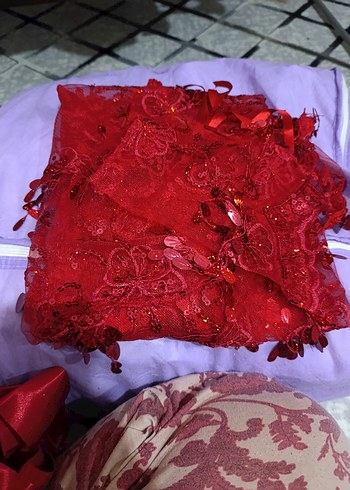 Kırmızı Nakışlı pullu gelin alı - Görsel 2