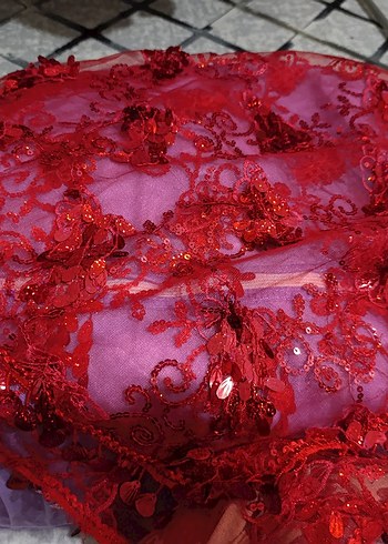 Kırmızı Nakışlı pullu gelin alı - Görsel 4