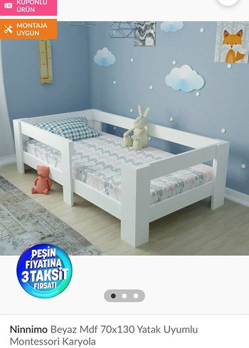 Ninnimo Beyaz Montessori Karyola 70x130 cm