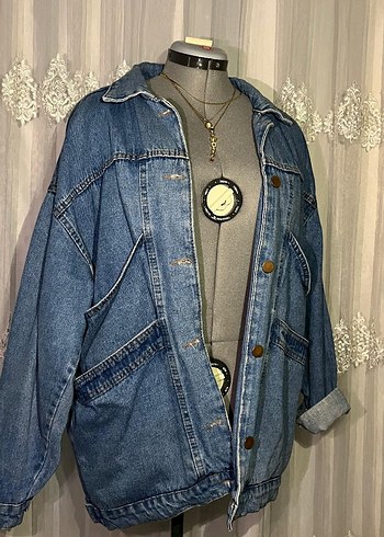 Düğmeli Bohem Vintage Mavi Denim Ceket