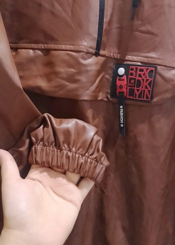 m Beden Kahverengi Deri Kapüşonlu Kadın tunik