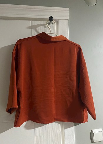 Düğmeli Kahverengi Kadın Keten Gömlek - Görsel 4