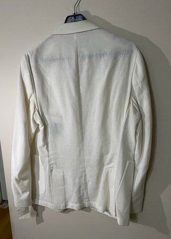 Beyaz Erkek Ceket Notch Yaka Düğmeli - Görsel 2