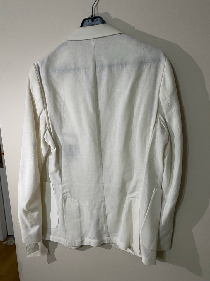 Beyaz Erkek Ceket Notch Yaka Düğmeli - Görsel 2