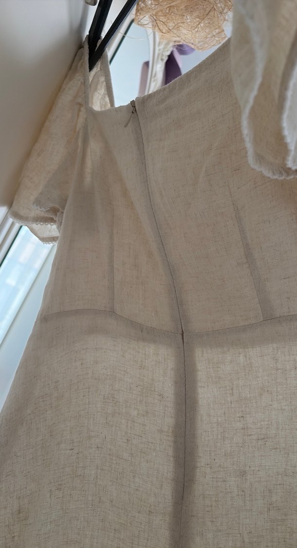 Beyaz Keten Midi Bohem Elbise - Görsel 2