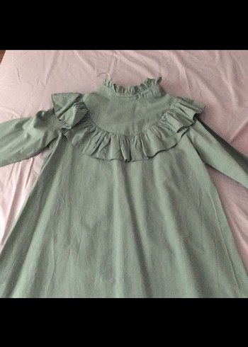 LC Waikiki Yeşil Keten Hamile Tunik, Fırfırlı, Uzun Kollu