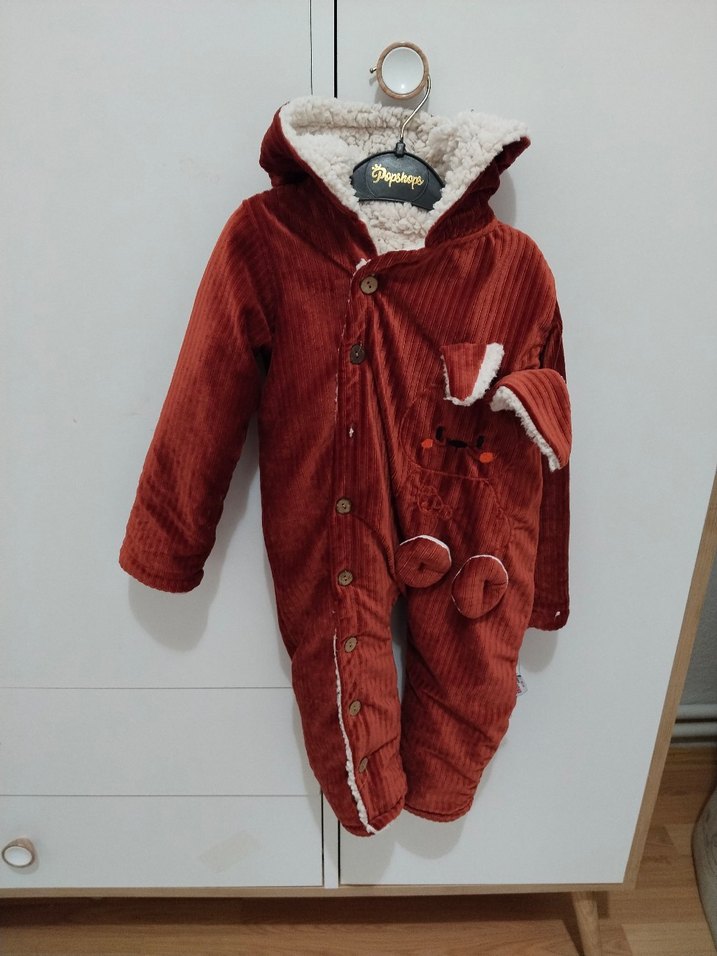 Kahverengi Kürklü unisex bebek tulum - Görsel 3