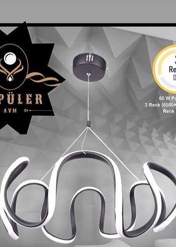 Siyah Gri Modern LED Avize 60W 3 Renk Ayarlı