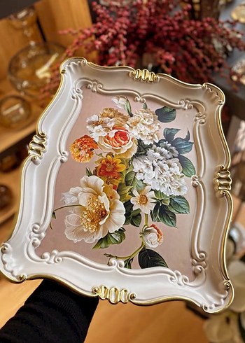 Pastel Mor Çiçek Desenli Dekoratif Tepsi - Görsel 2