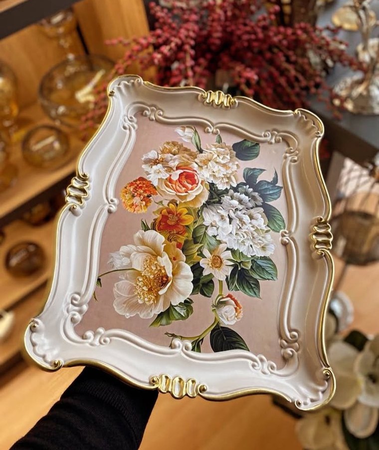 Pastel Mor Çiçek Desenli Dekoratif Tepsi - Görsel 2