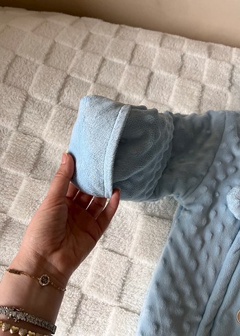 Mavi Kapüşonlu Bebek Tulum - Görsel 5