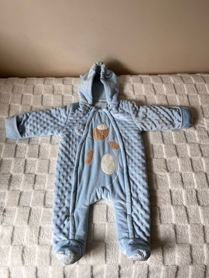 Mavi Kapüşonlu Bebek Tulum - Görsel 2