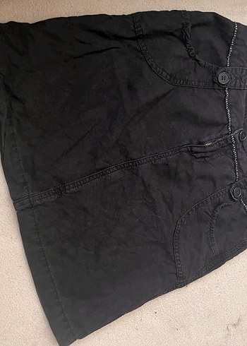 s Beden Siyah Kemerli Denim Mini Etek
