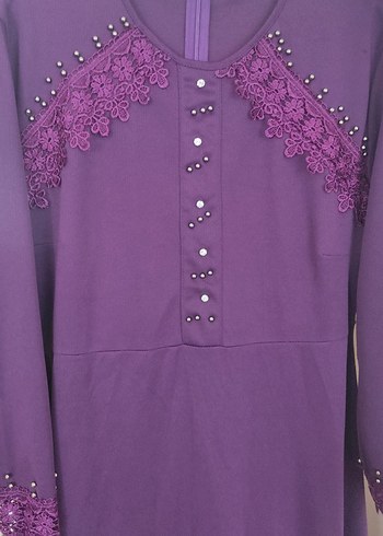 48 Beden Uzun Mor Düğmeli Gotik Elbise