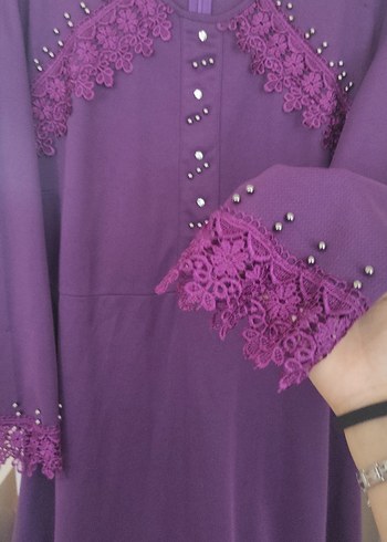 Uzun Mor Düğmeli Gotik Elbise