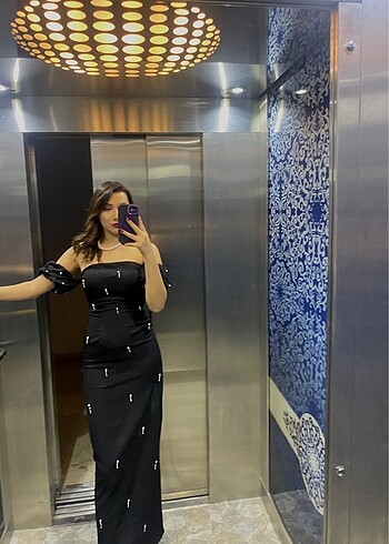 m Beden siyah Renk Kadın inci detaylı elbise