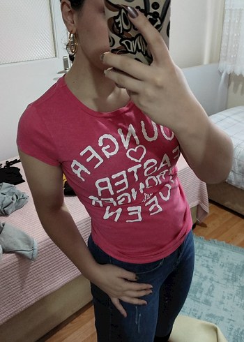s Beden Pembe Baskılı tişört