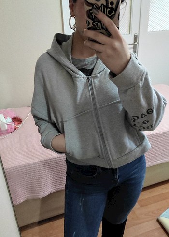 Gri Fermuarlı Kadın Sweatshirt