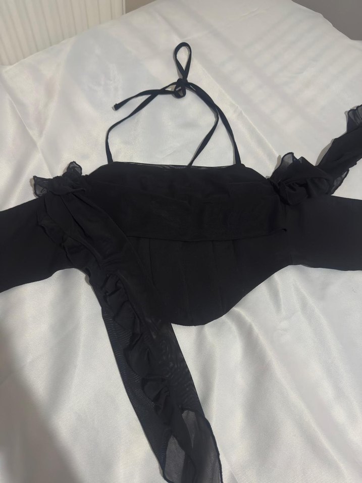 Siyah Straplez Fırfırlı Gotik Bustiyer - Görsel 3