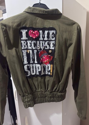 Düğmeli Yeşil Nakışlı Mini Kadın Ceket - Görsel 4