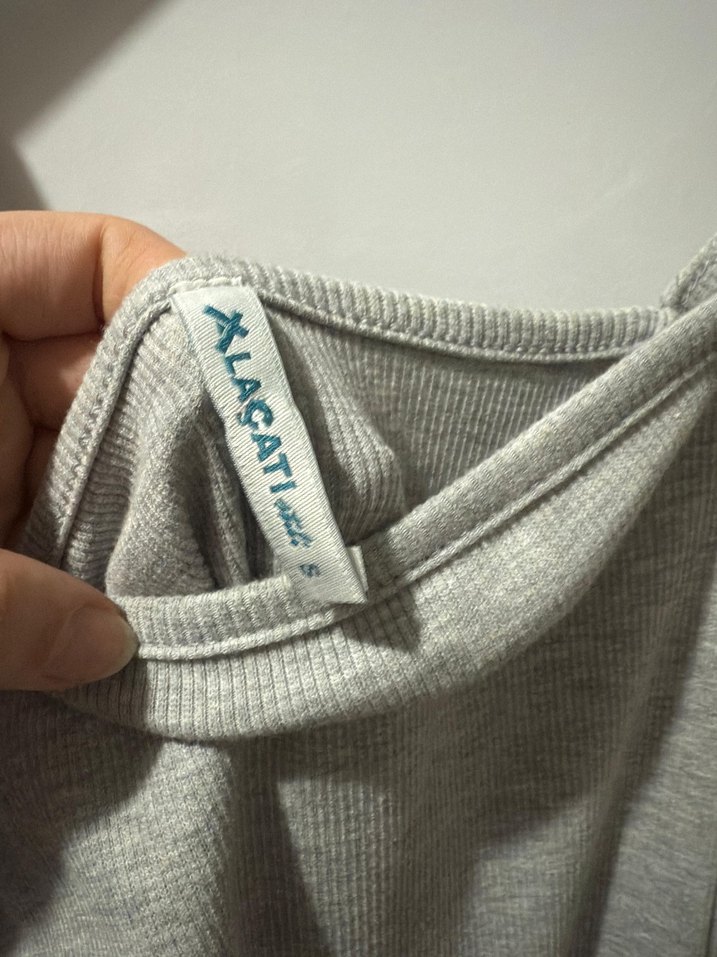 Gri Keten Midi Straplez Elbise - Görsel 2