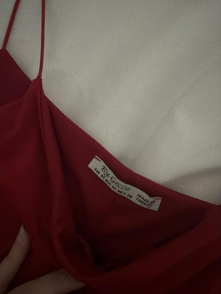 Kırmızı İnce Askılı Midi Elbise - Görsel 2