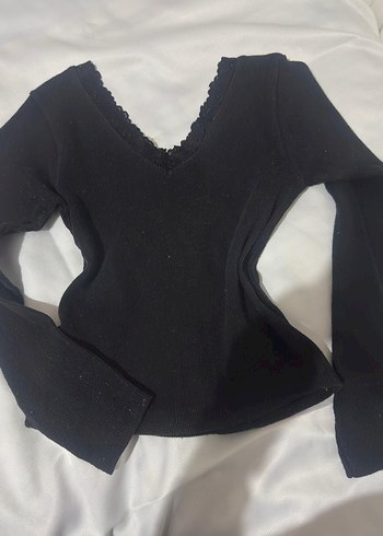 Siyah V Yakalı İnce Triko Kadın Kazak - Görsel 2