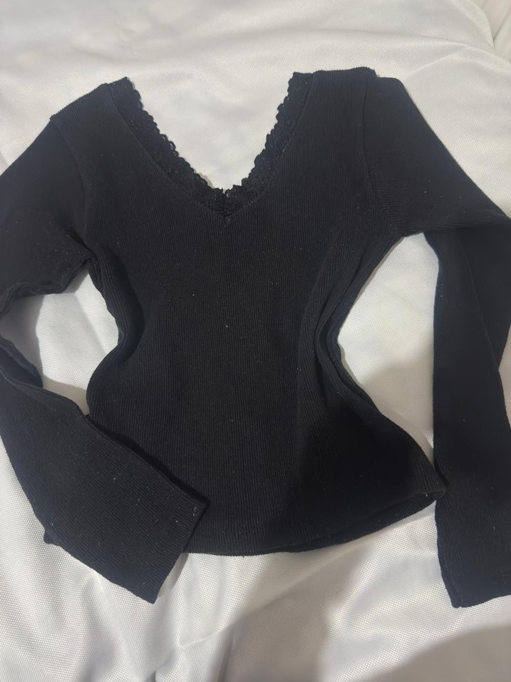 Siyah V Yakalı İnce Triko Kadın Kazak - Görsel 2