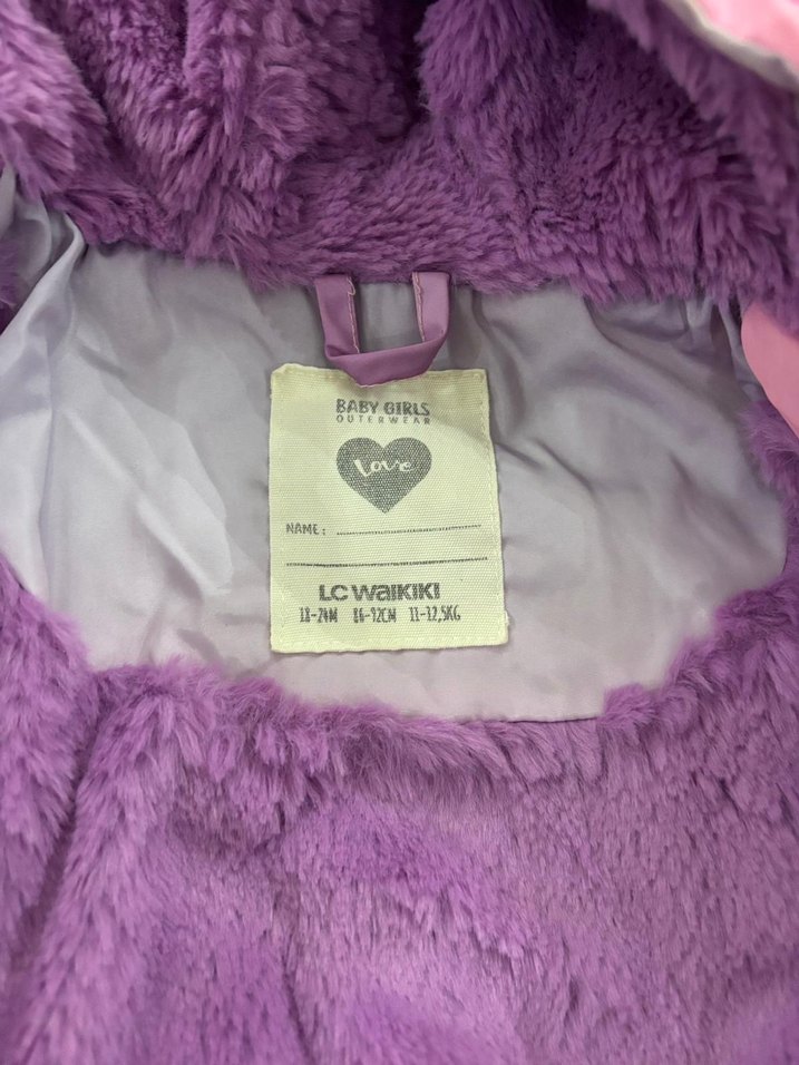 Kız Çocuk Mor Tonlu Kapüşonlu Fermuarlı Mont - Görsel 3