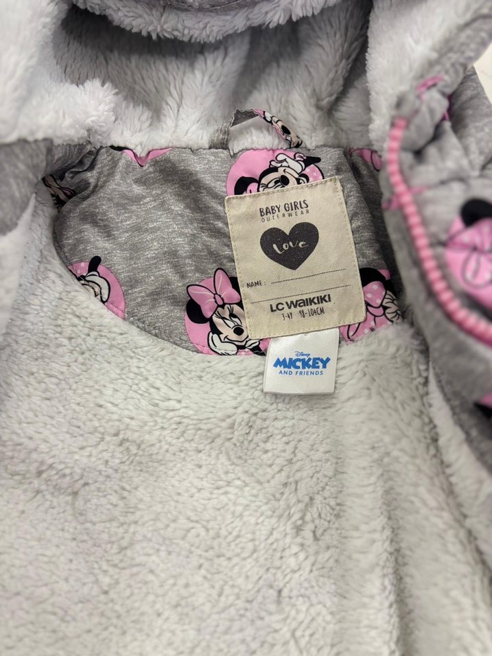 Kız Çocuk Gri Minnie Baskılı Kapüşonlu Mont - Görsel 2